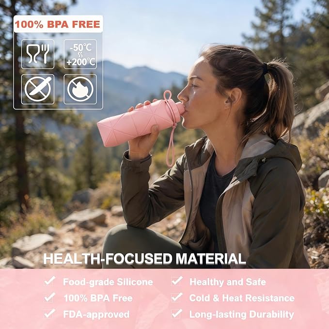 Collapsible Travel Water Bottle 20oz, Foldable Silicone Lightweight Reusable - Image 6