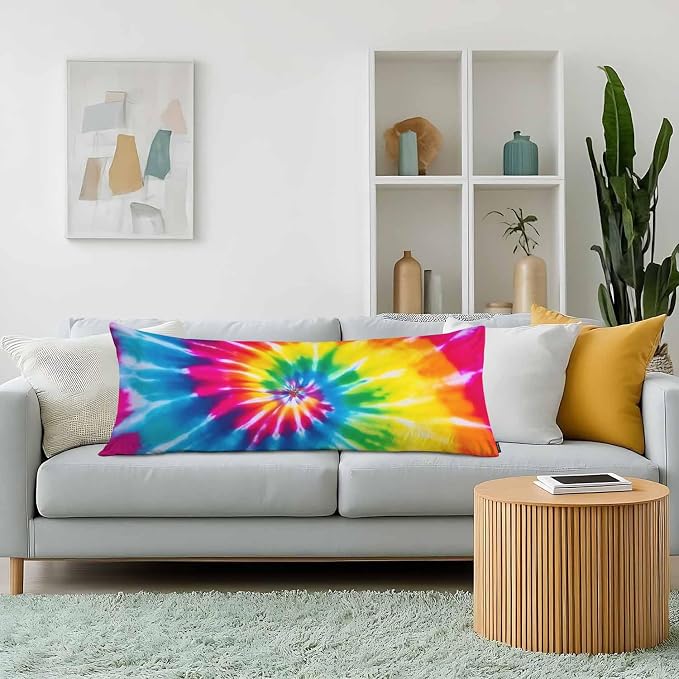 Tie Dye Body Pillow Pillowcase, Abstract Tie Dye Rainbow Farmhouse Pillow Body - Image 2