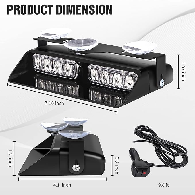 XRIDONSEN 2 in1 Dash Emergency Strobe Lights Interior Windshield Red Blue - Image 6