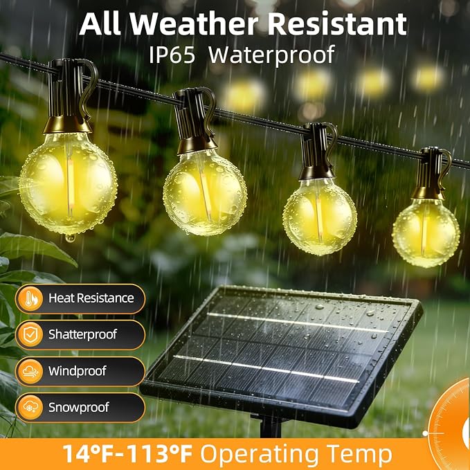 Solar Lights Outdoor Waterproof: G40 60M 200FT Shatterproof Bulbs Patio Lights - Image 3
