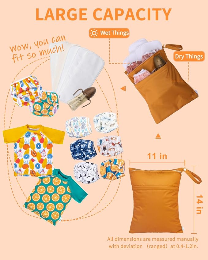 babygoal Wet Dry Bags 3 Pack for Baby Cloth Diapers, Washable Travel Bags - Image 4