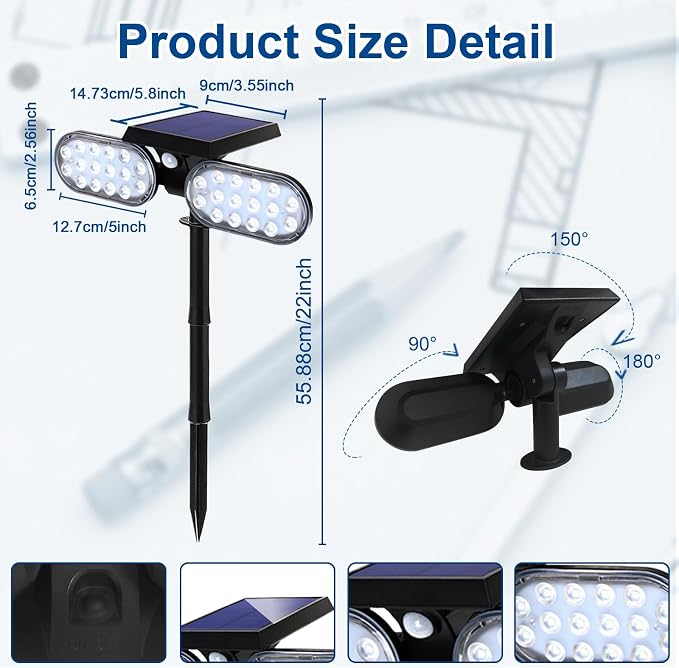 EMANER Motion Lights Solar Powered, Outdoor Flood Lights Stay On or Motion - Image 9