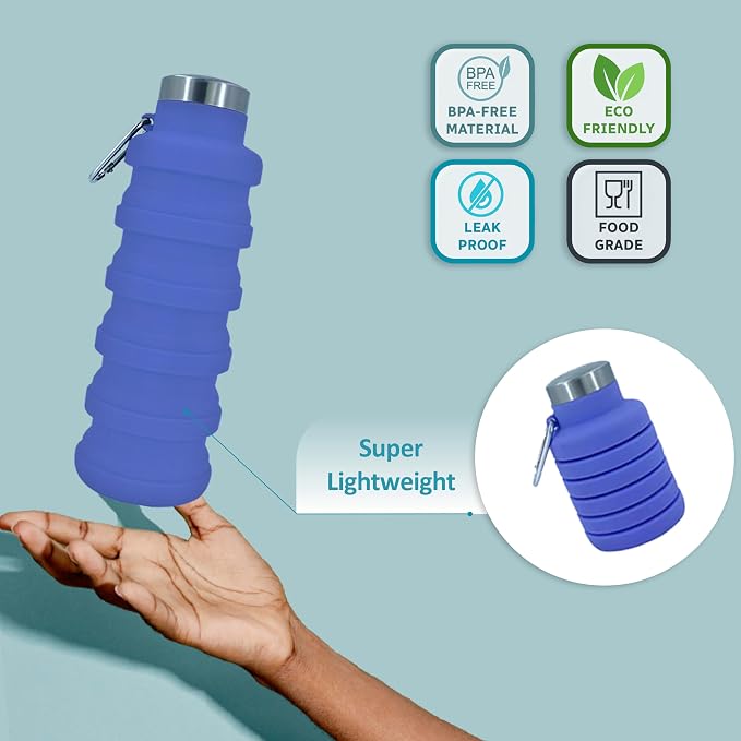 Collapsible Water Bottles 12oz, Odorless BPA-Free Silicone, Leak-Proof Foldable - Image 3