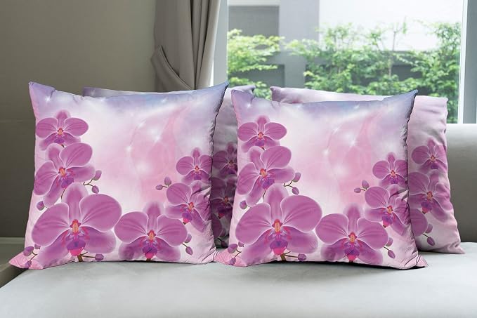 Ambesonne Floral Throw Pillow Cushion Case Pack of 4, Exotic Orchid Flowers by Ambesonne