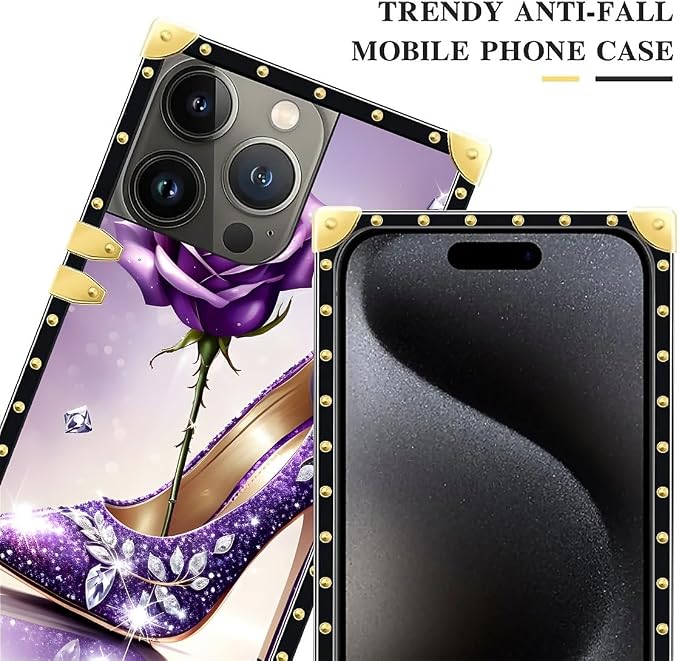 Compatible with iPhone 16 Pro Case, High Heeled Purple Diamond Rose Luxury - Image 4