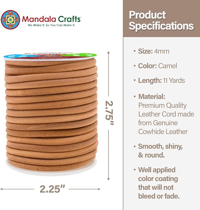 Mandala Crafts Round Genuine Camel Leather Cord - Image 4