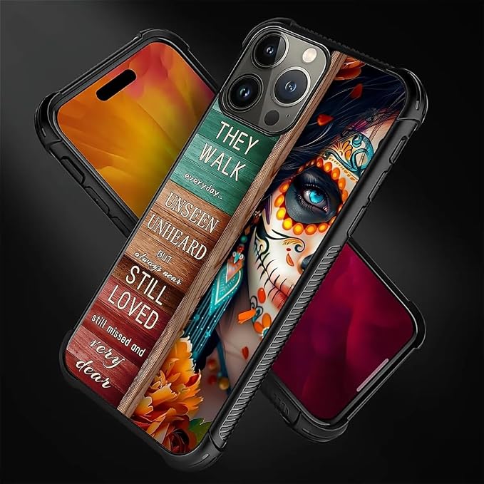 for iPhone 16 Pro Max Case, Sugar Skull Day of Death Halloween Pattern Graphic - Image 5