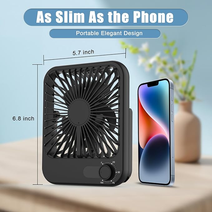 Small Desk Fan, 100 Speeds Personal Fan Portable Rechargeable - Image 4