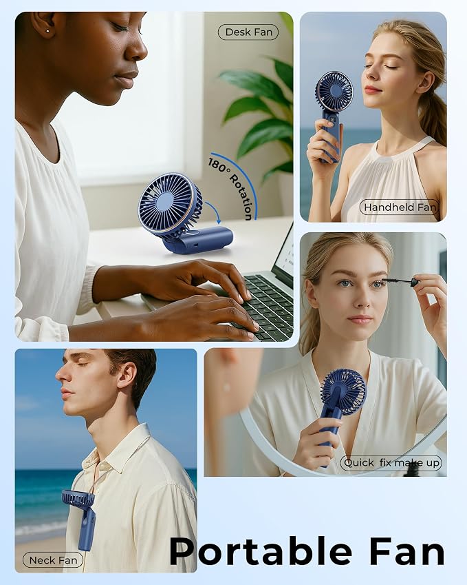 TUNISE Portable Handheld Fan, Portable Fan Rechargeable, 180° Adjustable - Image 7