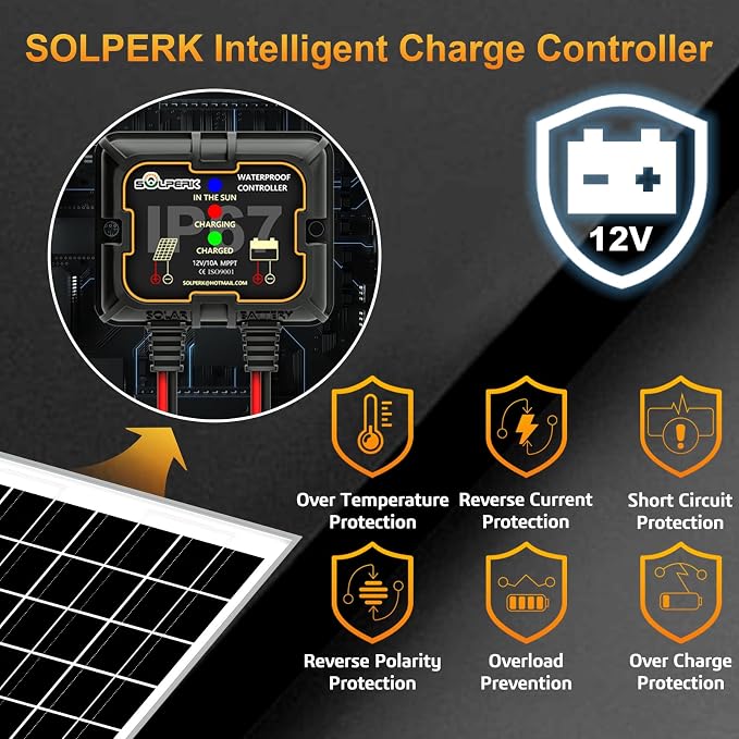 SOLPERK Solar Panel Kit 10W 12V, Waterproof Solar Battery Trickle Charger - Image 3