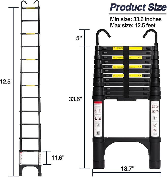 BOCOM 12.5 FT Aluminum Telescoping Ladder - Image 5