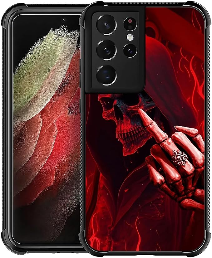 for Samsung Galaxy S21 Ultra Case, Gestures Funny Skull Pattern Graphic Design by FKBRCL4U