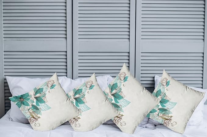 Ambesonne Turquoise Throw Pillow Cushion Case Pack of 4, Flowers Buds Leaf at - Image 2