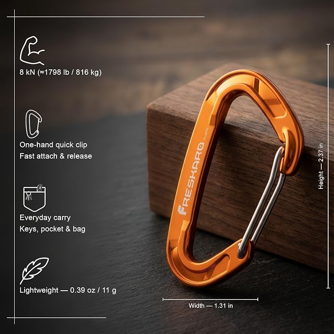 FresKaro 5pcs Nano Carabiner Clips, 8kN 1798lbs, Small Sturdy, Reliable - Image 2