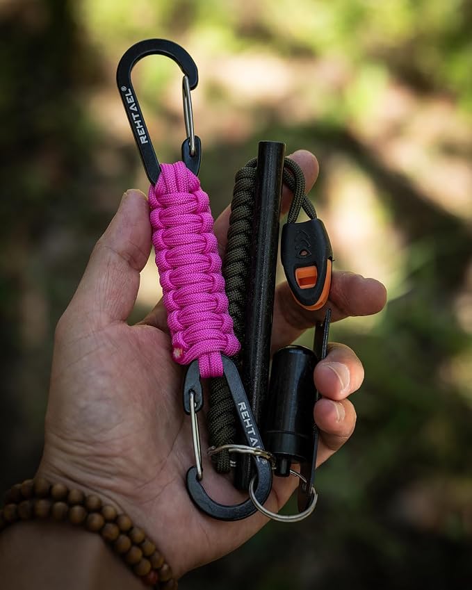 Paracord Braided Carabiner Keychain Lanyard Strap, Hanger Stroller Hook w/2 - Image 6