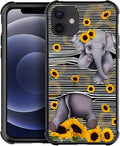 for iPhone 12/12 Pro Case, Cute Little Elephant Sunflower White Line Art by FKBRCL4U