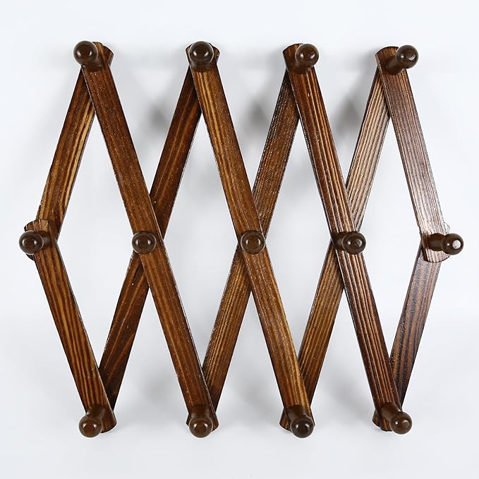AMAPON Accordion Style Expandable Wall Wooden Coat Rack 13 Hooks Hang Hats - Image 7