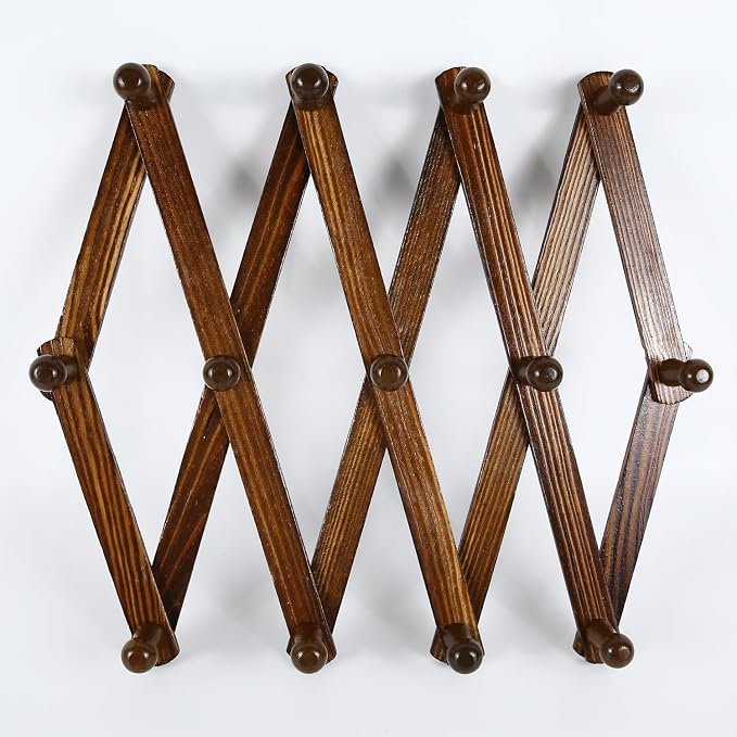 AMAPON Accordion Style Expandable Wall Wooden Coat Rack 13 Hooks Hang Hats - Image 7