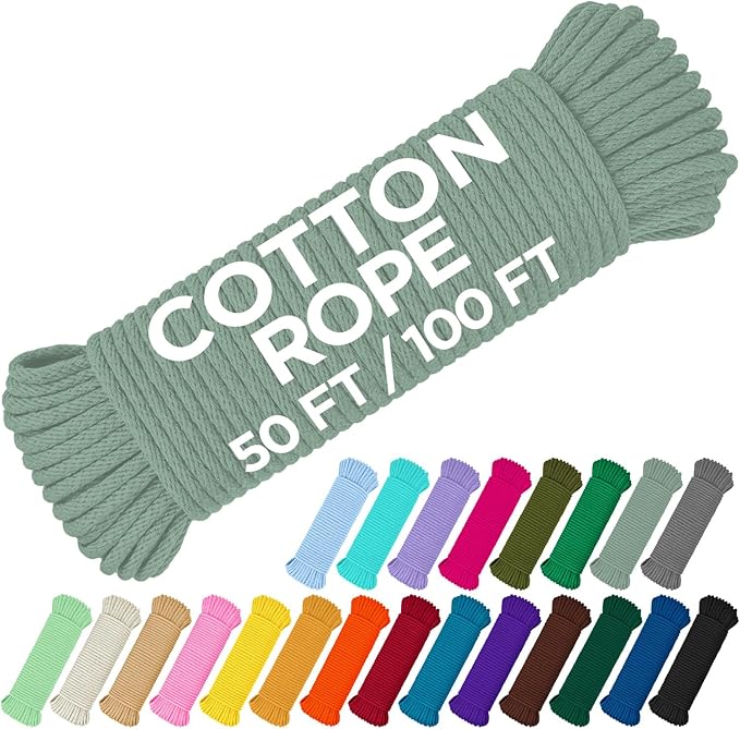 TECEUM Cotton Rope 3/16” – 100 FT – Strong All-Purpose Braided Rope – Natural by TECEUM