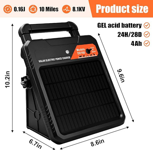 10 Miles Solar Electric Fence Charger 0.16J Portable Fence Energizer, Solar - Image 2
