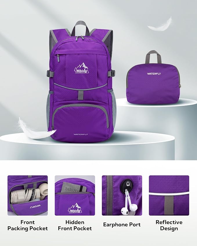 WATERFLY Hiking Packable Daypack Backpack: 25L Ultra Lightweight Day Pack - Image 3