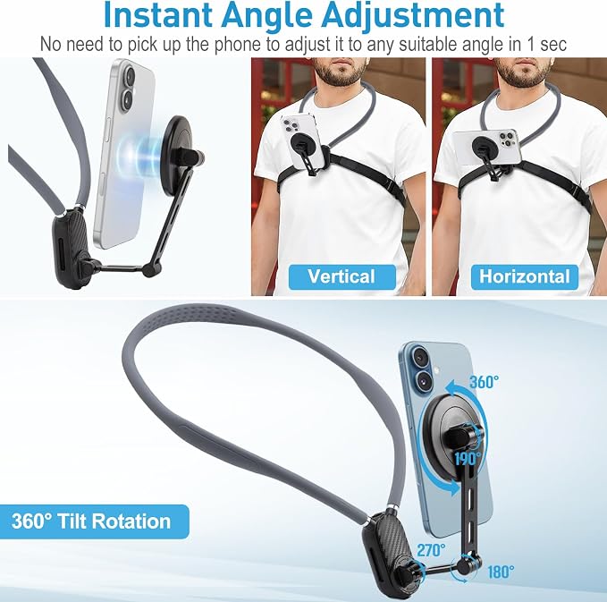 Magnetic Neck Phone Mount, Adjustable Chest Strap Neck Phone Holder - Image 3