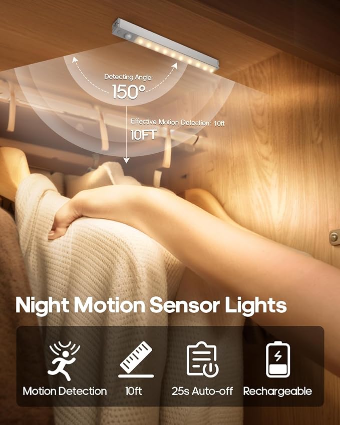 GOODEA 3 Pack Led Under Cabinet Lights Wireless, 7’’ Rechargeable Motion Sensor - Image 4
