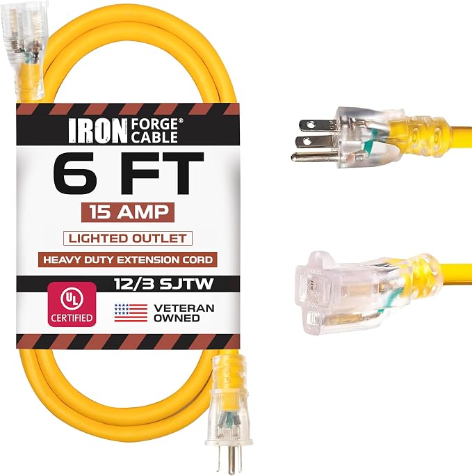 IRON FORGE CABLE 6 Foot Lighted Outdoor Extension Cord by IronForgeCable