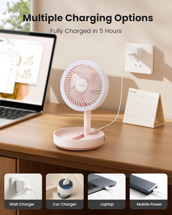Gaiatop Foldable Small Desk Fan, 6000mAh Battery Powered Portable Fan - Image 8