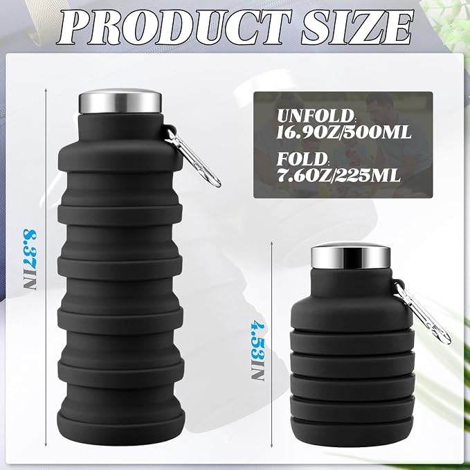 Lallisa 4 Pcs Collapsible Water Bottles 17 oz Reusable Silicone Foldable Travel - Image 2