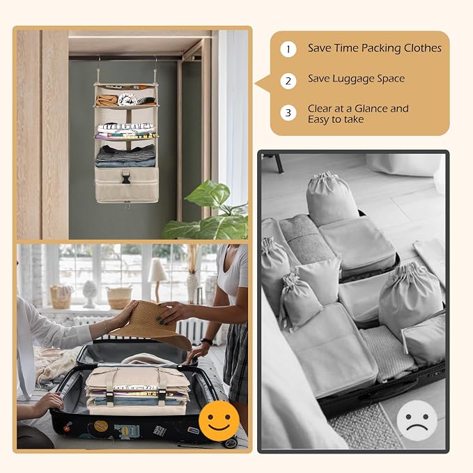 Surblue Hanging Closet Storage Bag Collapsible 3-Shelf Washable Oxford Fabric - Image 4