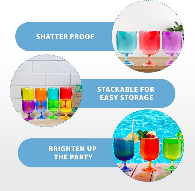 Lily's Home Unbreakable Plastic Wine Glasses Set of 8, 12 oz Shatterproof - Image 4