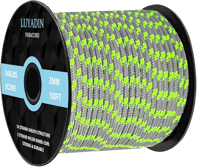 Paracord 240lb - Diameter 2mm Micro Utility Cord -3 Strand Parachute Spool Cord by LUYADIN