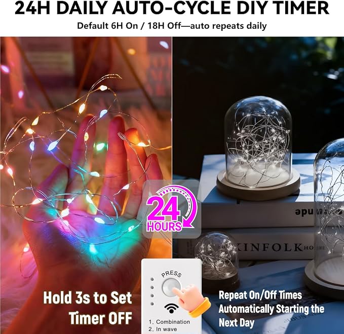 HXWEIYE Rechargeable Fairy Lights Battery Operated, DIY Timer & 8 Modes - Image 4