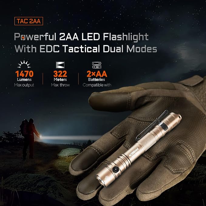 ACEBEAM TAC 2AA EDC Tactical Dual Modes Flashlight Rechargeable, 1470 High - Image 2