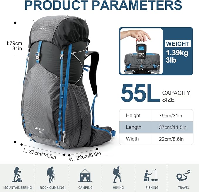 IX INOXTO 55L Internal Frame Waterproof Hiking Camping Backpack - Image 2