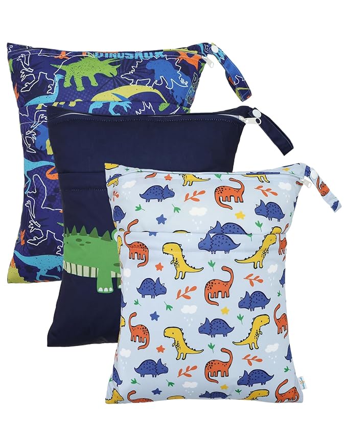 babygoal Dinosaur Wet Dry Bags 3 Pack, Waterproof Travel Bags by babygoal