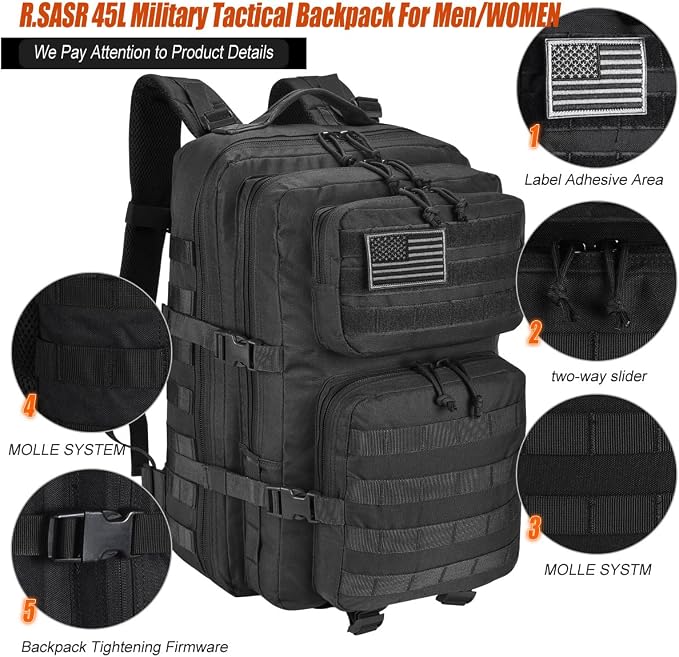 45L Tactical Backpack for Men Women, Military Assault Pack - Image 4