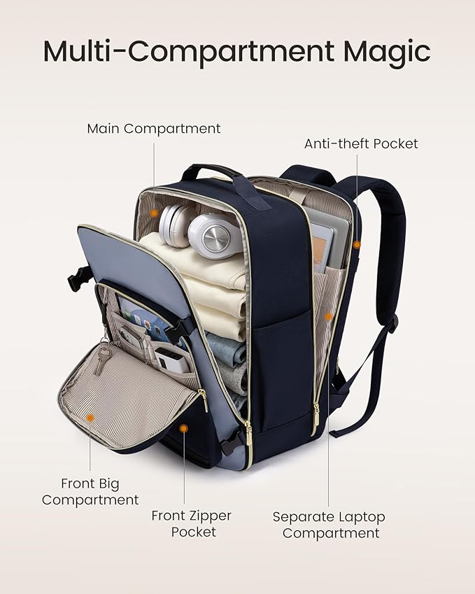 LOVEVOOK 40L Travel Backpack for Women & Men, Airline Approved Carry On Luggage - Image 2