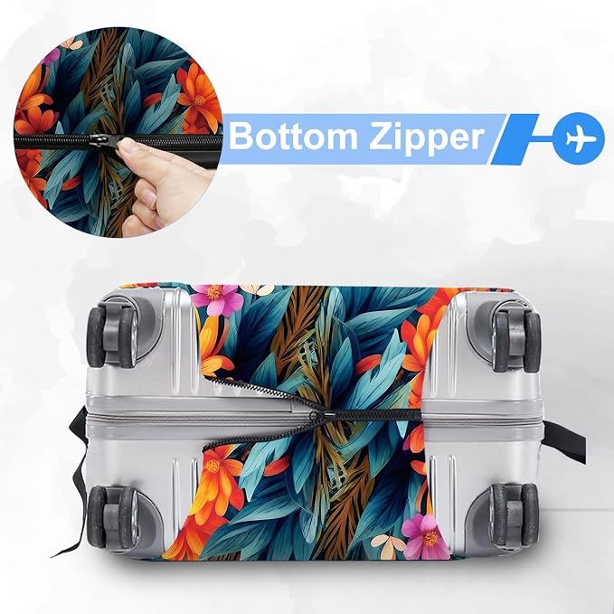 ANNA QUEEN Boho Floral Luggage Cover, Spring Orange Flower Pattern Suitcase - Image 5