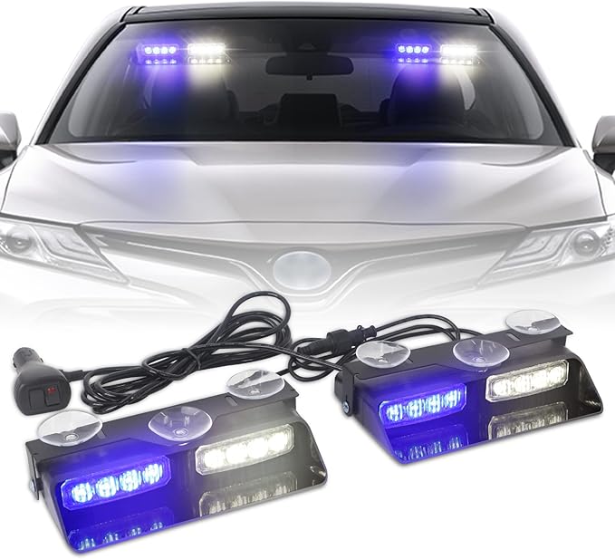 XRIDONSEN 2 in 1 Blue White Emergency Dash Strobe Lights Interior Front/Rear by XRIDONSEN