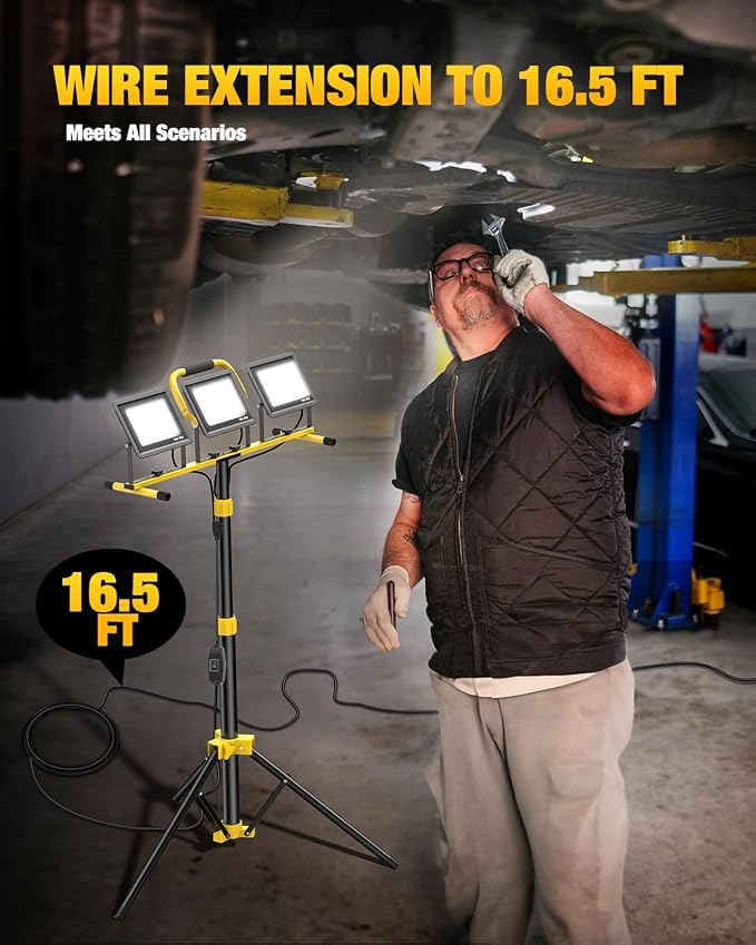 Upgraded LED Work Lights with Stand, 21000 Lumen, 3-Head Adjustable Work Light - Image 6