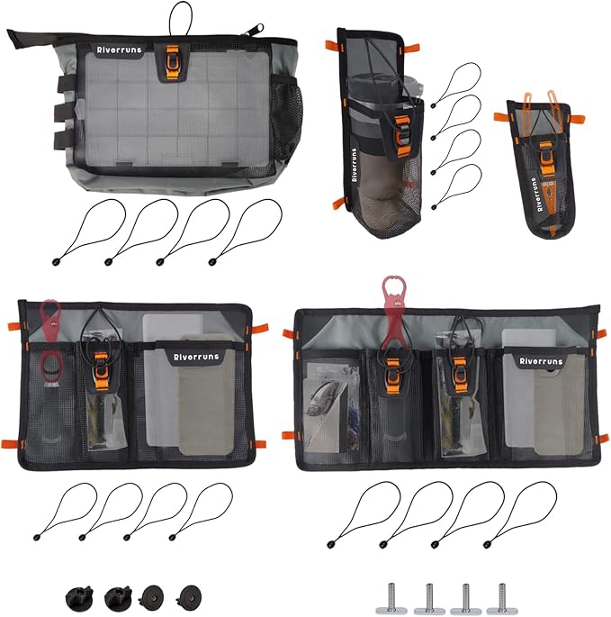 Mesh Storage Kayak Storage Compartments Set Attaches to Kayak Seat or T-track by Aventik