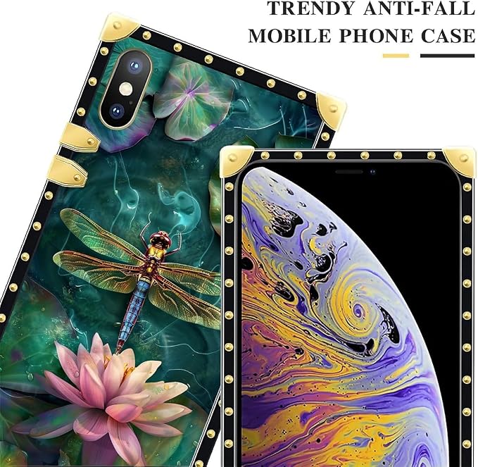 Compatible with iPhone XR Case, Colourful Dragonfly Pink Lily Pads Luxury - Image 4