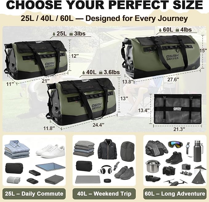 OSAH DRYPAK Waterproof Duffel Bag 25L/40L/60L – Heavy-Duty Motorcycle Tail Bag - Image 2