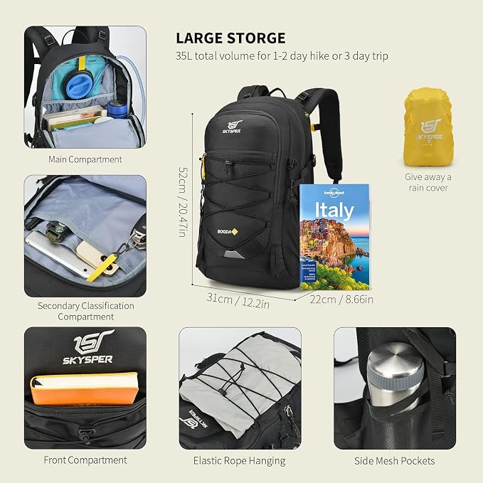 SKYSPER Hiking Backpack for Men Women, 35L Travel Backpack Waterproof Camping - Image 6