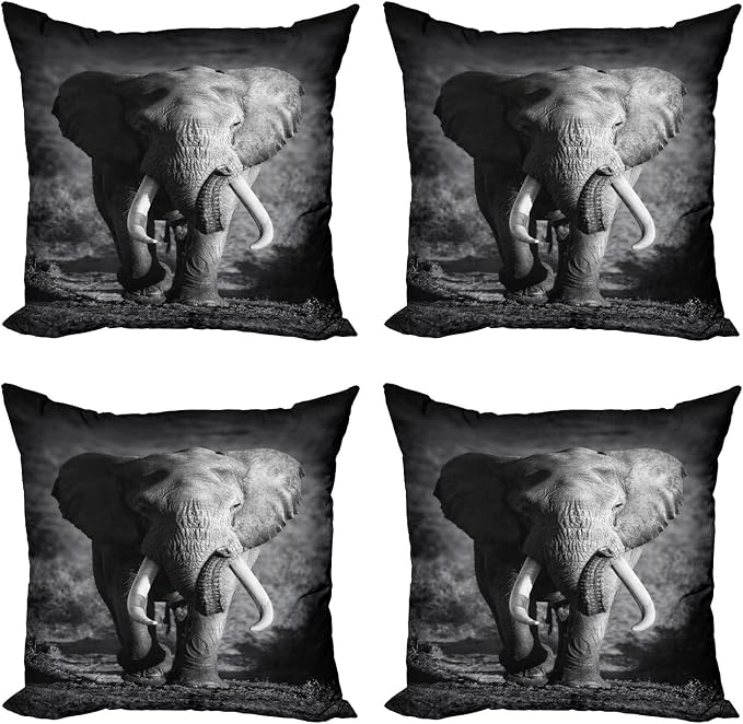 Ambesonne Elephant Throw Pillow Cushion Case Pack of 4, Majestic Elephant Bull by Ambesonne