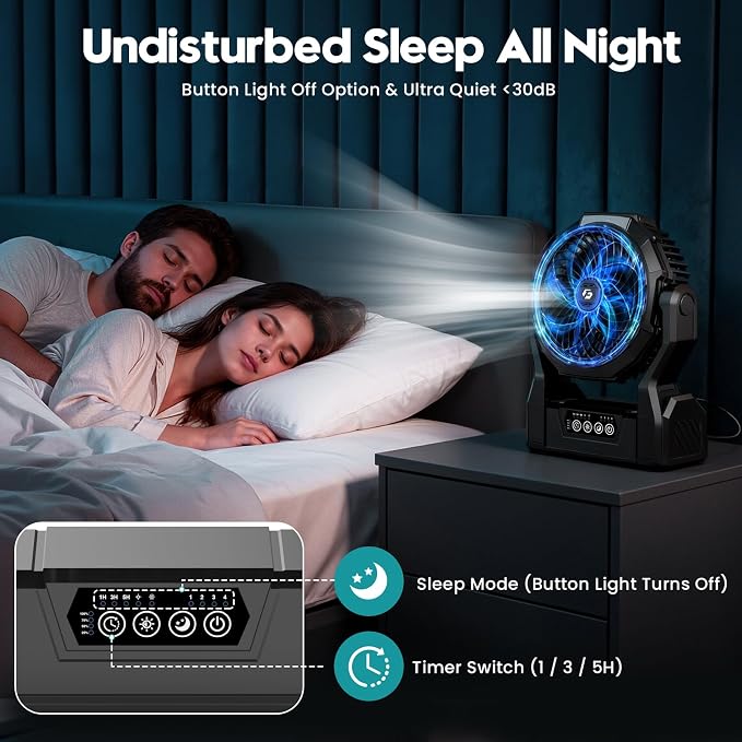 XZK Camping Fan, 20000mAh Rechargeable Battery Powered Fan - Image 3