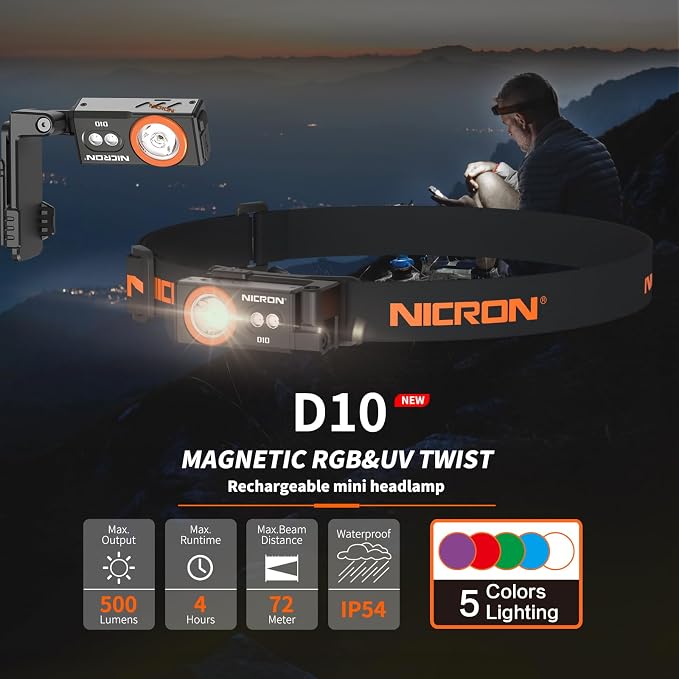 NICRON D10 EDC Flashlight Rechargeable，500 Lumens 3 Sources Pocket Compact RGB - Image 2