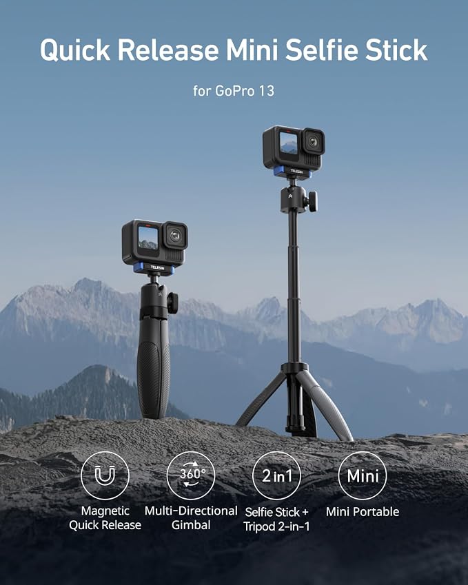 TELESIN 40cm/15.7'' Mini Selfie Stick Tripod Compatible - Image 6